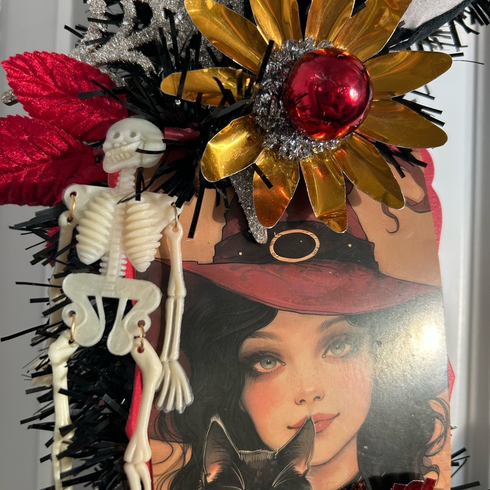Vintage Repurposed Halloween Festive Holiday Wreath - Picture 10 of 12